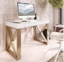 Load image into Gallery viewer, Luxury Slow-closing Drawer Rich Gold Legs Matt White Finish Desk - Hand Made
