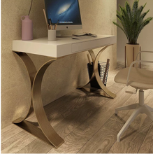 Load image into Gallery viewer, Luxury Slow-closing Drawer Rich Gold Arch Legs Matt White Finish Desk - Hand Made
