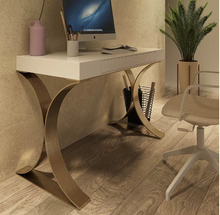 Load image into Gallery viewer, Luxury Slow-closing Drawer Rich Gold Arch Legs Matt White Finish Desk - Hand Made
