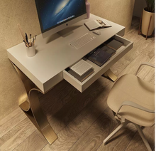 Load image into Gallery viewer, Luxury Slow-closing Drawer Rich Gold Arch Legs Matt White Finish Desk - Hand Made
