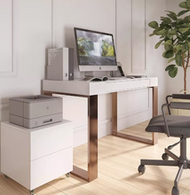 Load image into Gallery viewer, Luxury Slow-closing Drawer Rich Gold Square Legs Matt White Finish Desk - Hand Made
