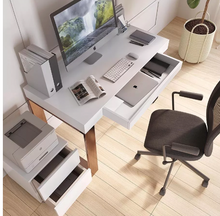 Load image into Gallery viewer, Luxury Slow-closing Drawer Rich Gold Square Legs Matt White Finish Desk - Hand Made
