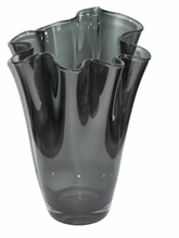 Load image into Gallery viewer, Hand Made Smoke Grey Corrugated Glass Vase
