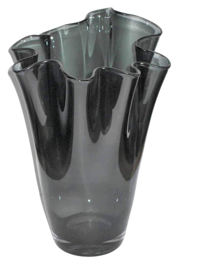 Hand Made Smoke Grey Corrugated Glass Vase